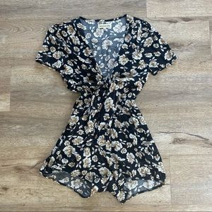 Black Floral Tie Up Romper